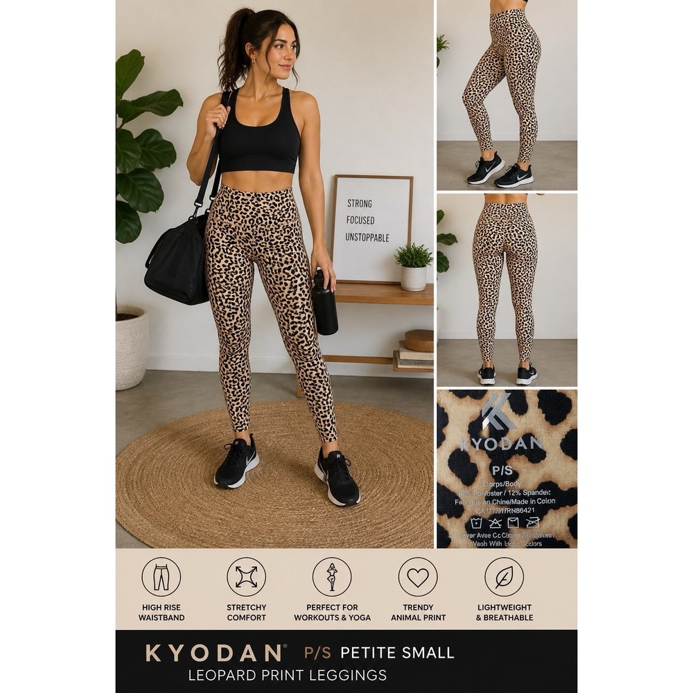 Kyodan Leopard Print Leggings P/S Petite Small High Rise‎ Athletic Yoga Pants